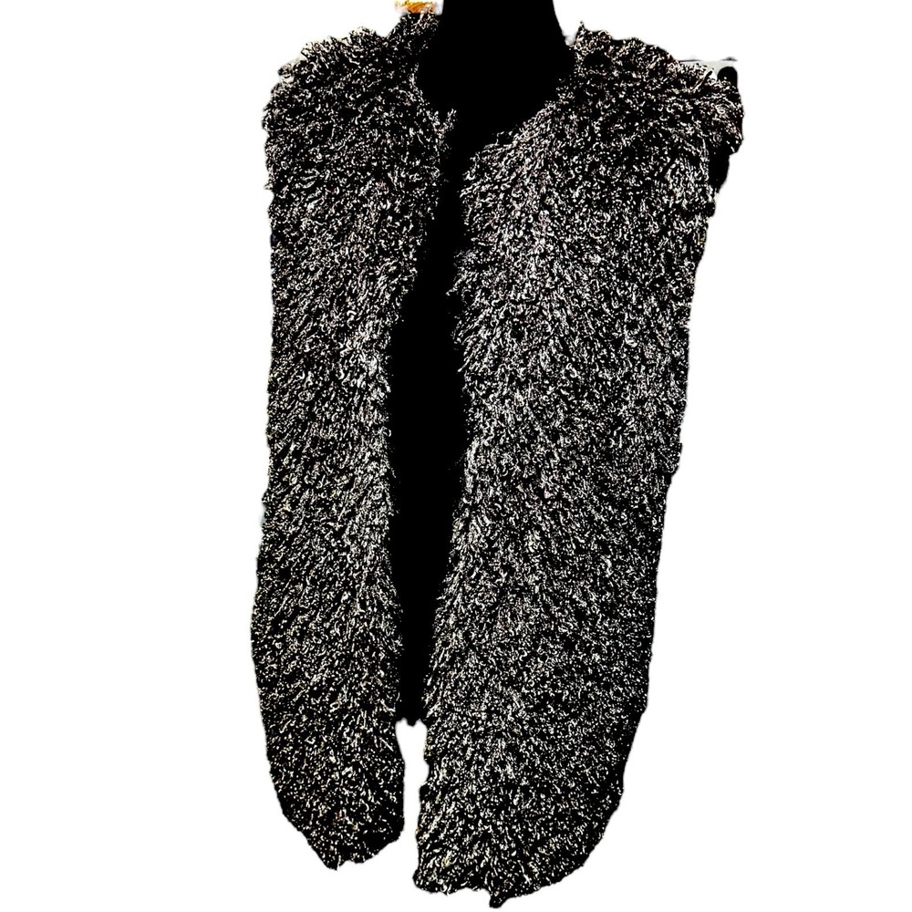 Mark James Badgley Mischka Gray Shaggy Faux Fur Vest Sleeveless Jacket Sz Small
